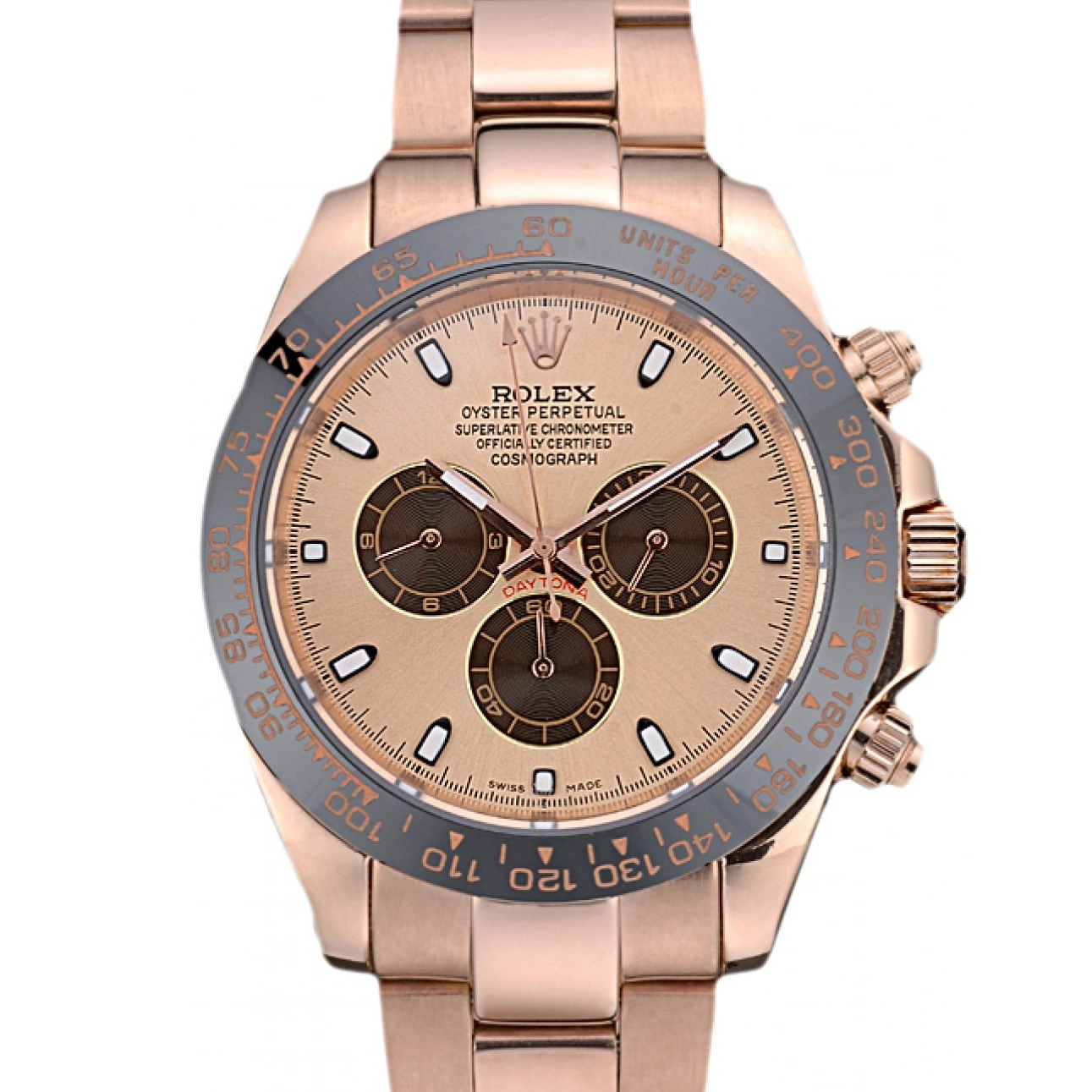 Aaa replica Gold Dial Rose Tachymeter Strap Daytona Rolex Plated Gold Rose Ion 80244 0629